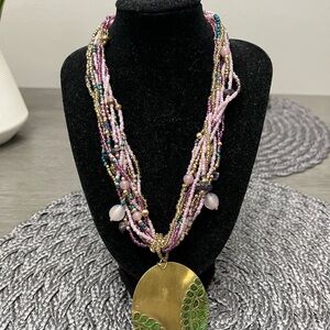 Chico’s Purple multi strand Boho brass necklace Signed  18” ￼ Amethyst Accent